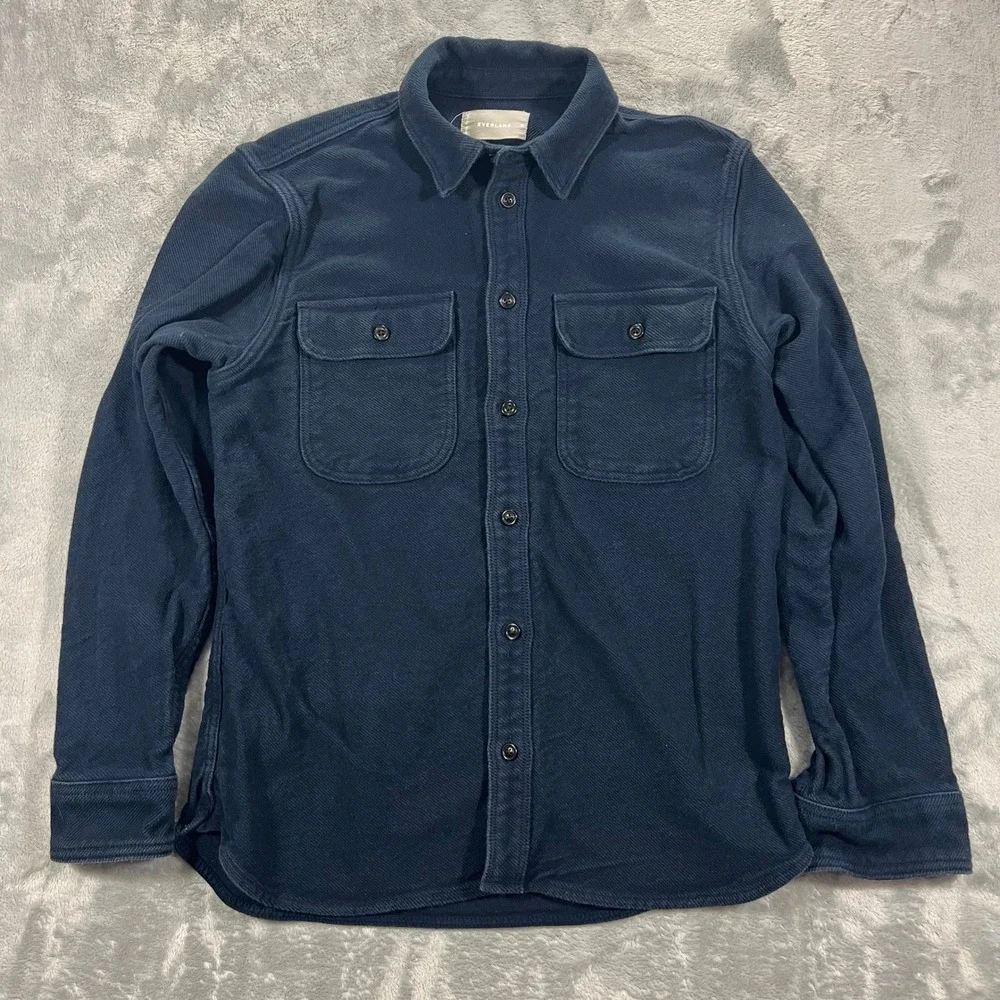 EVERLANE Shirt Jacket Mens Medium Navy Blue Cotton Flannel Shacket Twill Cotton